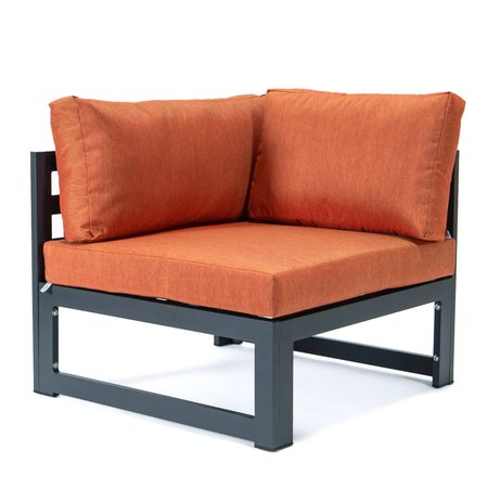 Leisuremod Chelsea 2-Piece Sectional Loveseat Black Aluminum with Orange Cushions CSCBL-2OR